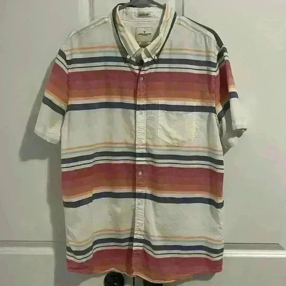 American Eagle Men’s Seriously Soft Striped Button up shirt size XL 100% Cotton - Picture 1 of 9